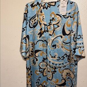 Zara Blue and Gold Patterned Top